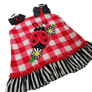 Youngland Baby Girls Dress Size 12 Months Ladybug Flowers Red White
